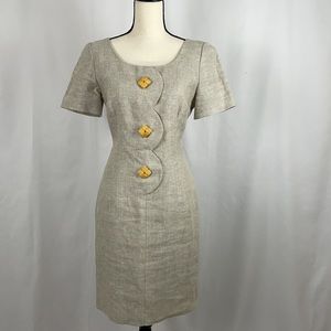 Talbots Santa Fe Vintage 100% Ecru Linen Dress w Gold Buttons, Size 8